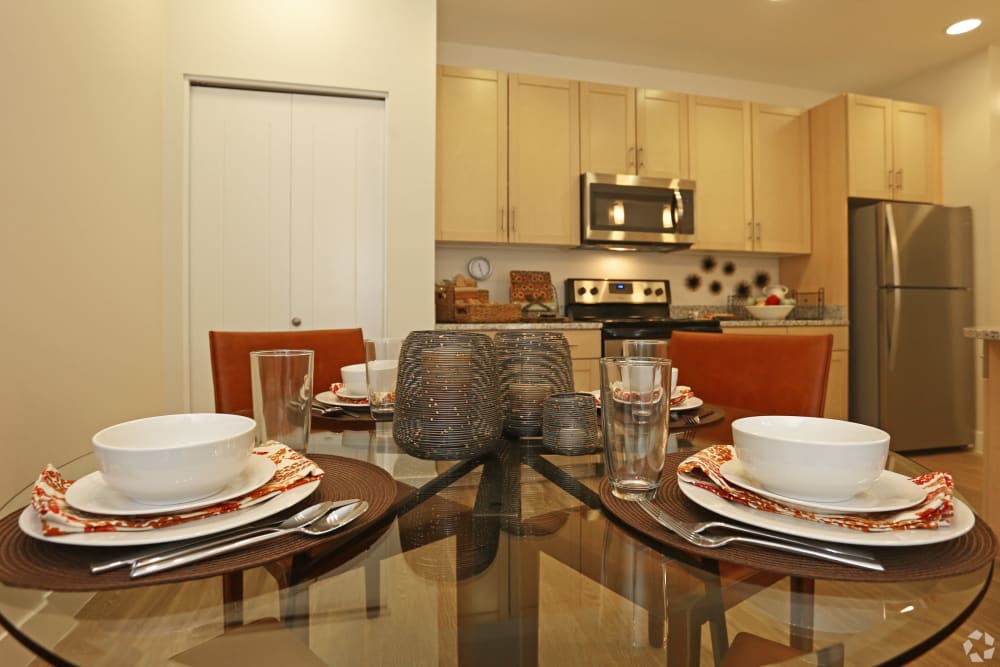 A model dining room table setting at Mountain Trail in Flagstaff, Arizona