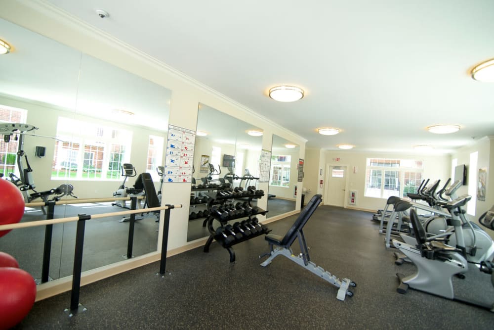 Fully equipped fitness center at Park Village West in Westborough, Massachusetts