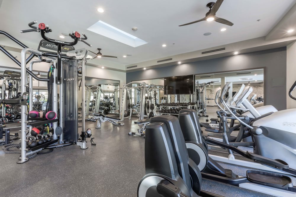 Fully equipped fitness center at Summit at Flatirons Apartments in Broomfield, Colorado