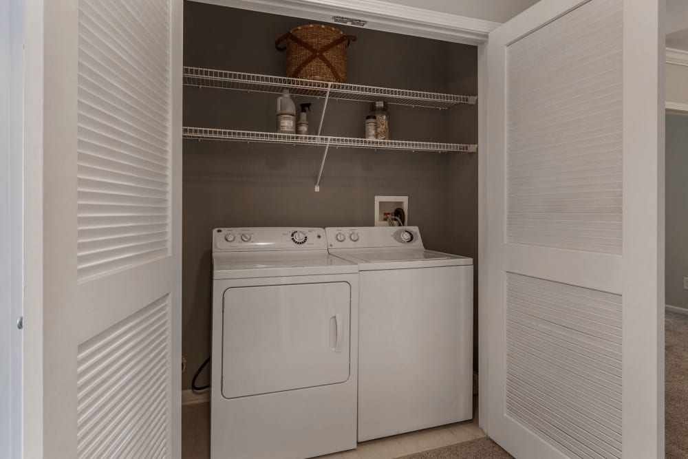Washer and dryer in unit at Sofi at Salem Station in Salem, Massachusetts