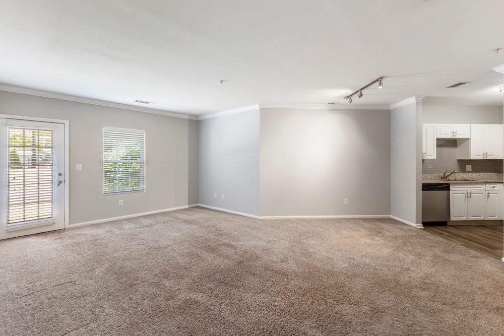 Empty living room with tons of natural light at Sofi at Salem Station in Salem, Massachusetts