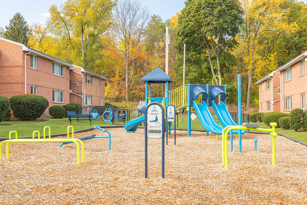 Outdoor fitness stations at Perinton Manor Apartments in Fairport, New York