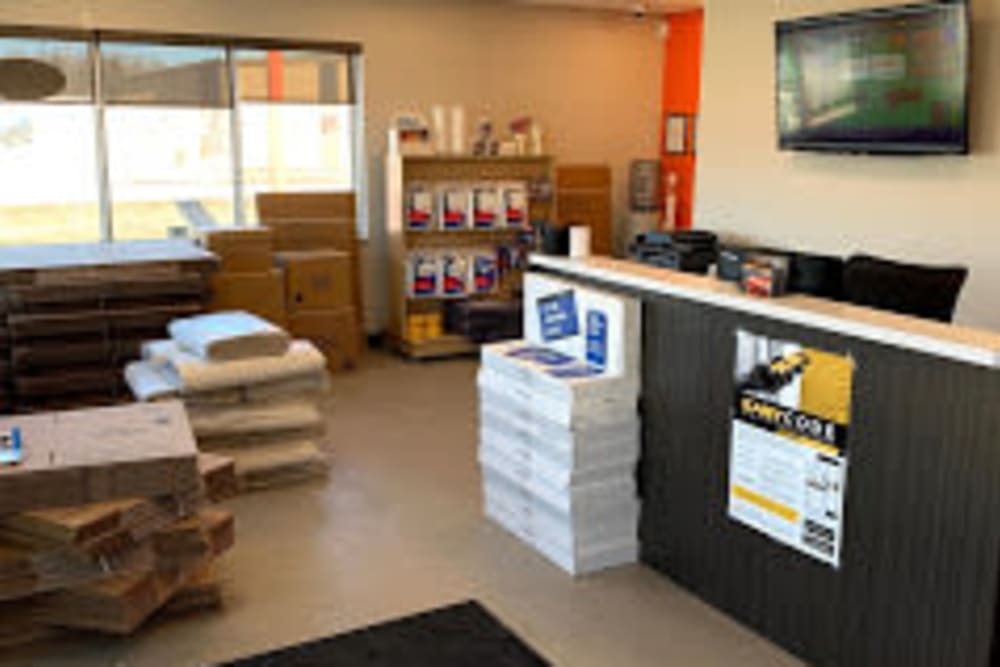 Office with packing and moving supplies at Apple Self Storage in Thunder Bay, Ontario