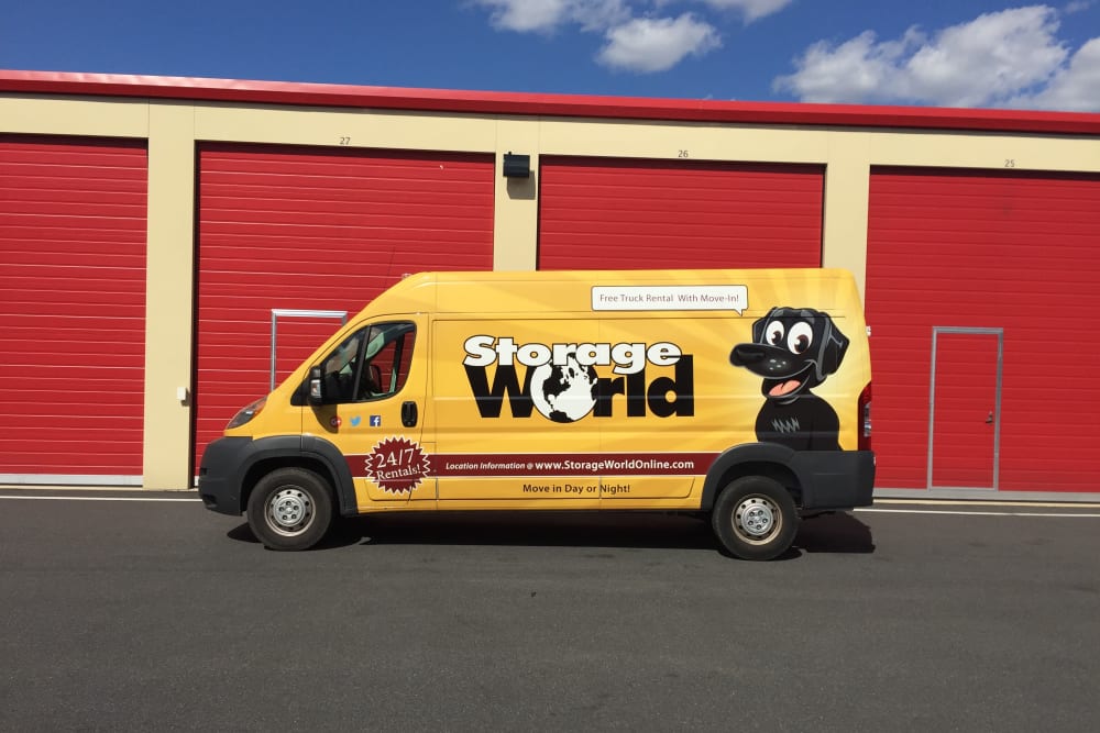 A moving van available to customers of Storage World in Reading, Pennsylvania