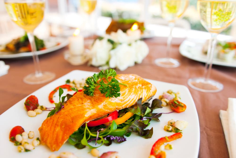 Delightful salmon dish at Roseville Commons Senior Living in Roseville, California