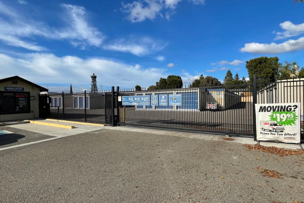 Gated entrance to Storage Solutions in Manteca, California