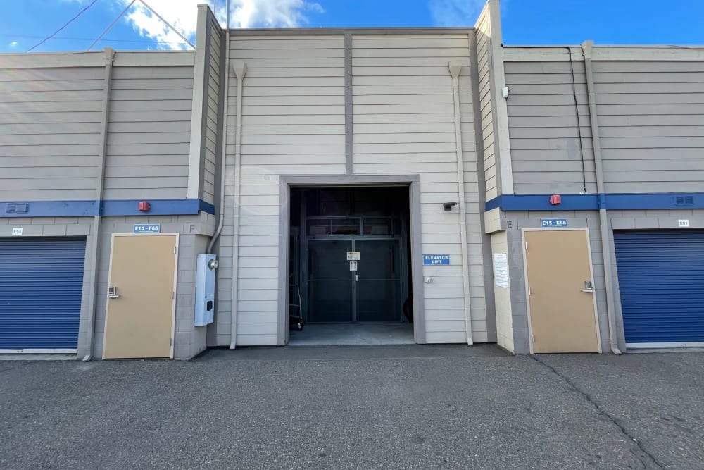 Entrance to elevator at Storage Solutions in Manteca, California