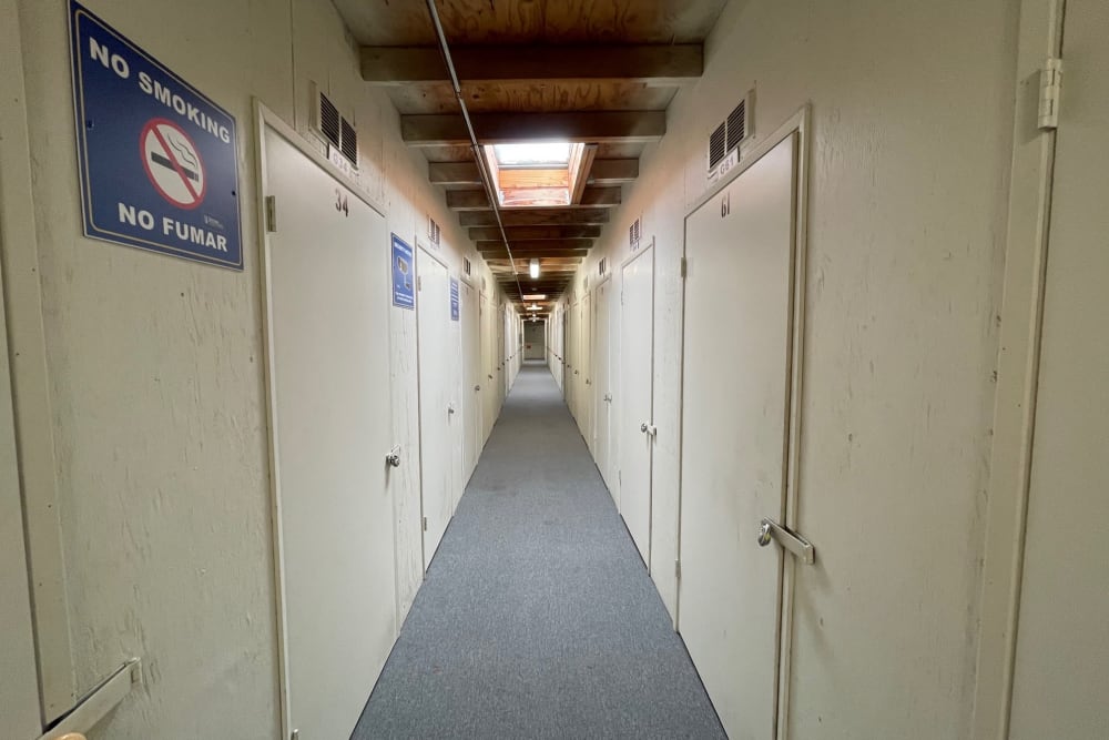 Inside unit access hallway of Storage Solutions in Manteca, California