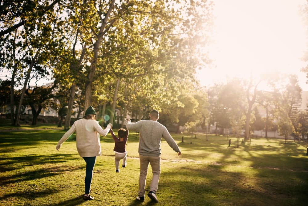 Residents walking in park near Foothill Terrace in Auburn, California