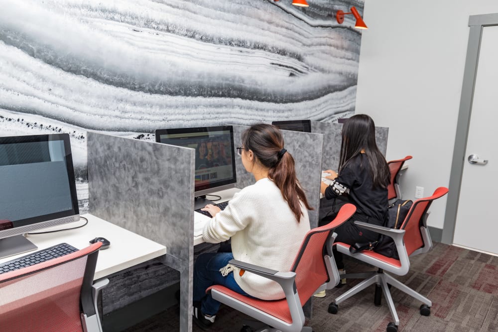 Residents using the computer center at Beacon Springfield in Springfield, Missouri