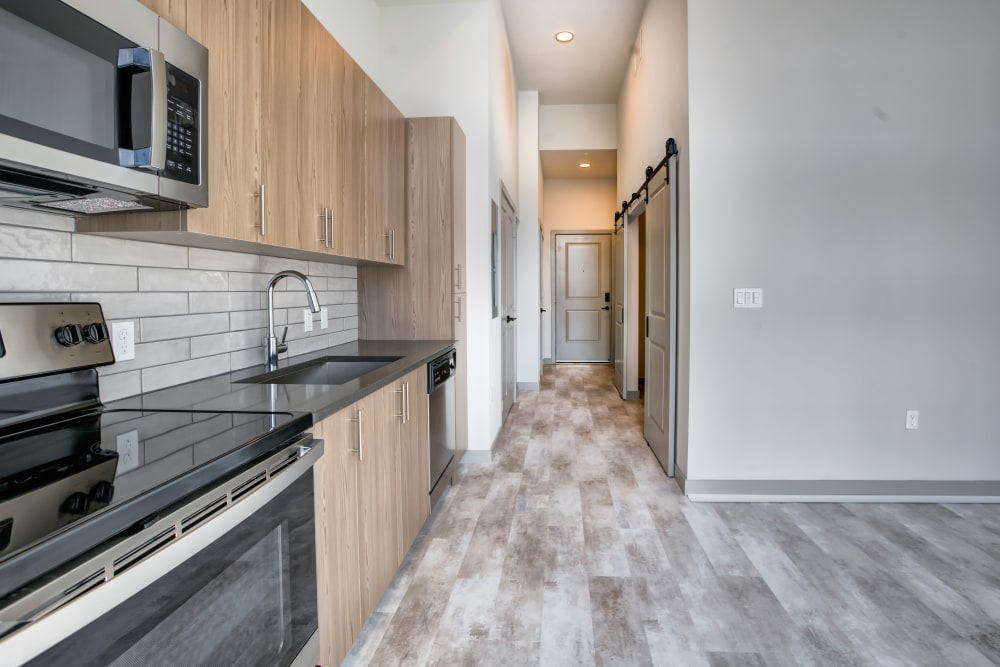 Stainless-steel appliances at The District Flats in West Palm Beach, Florida