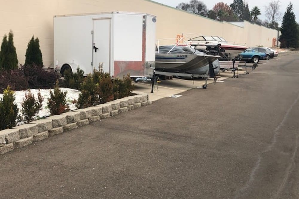 Boats parked at Armor Self Storage in Sacramento, California