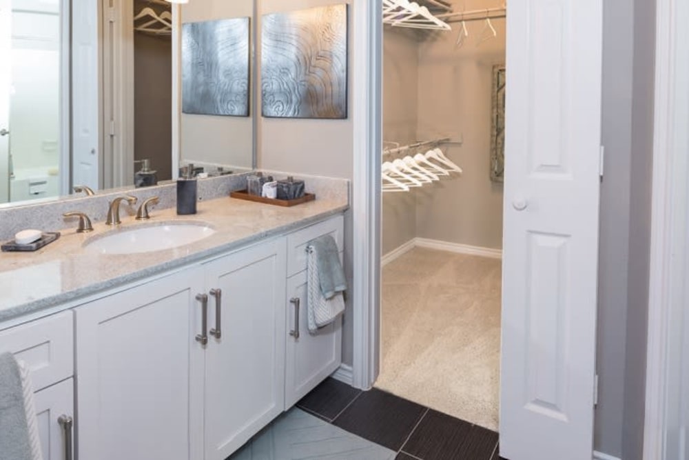 Bathroom with a standing shower at Alesio Urban Center in Irving, Texas