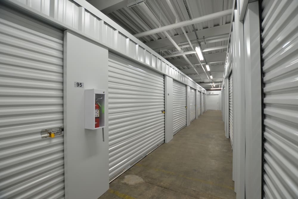 White doors on storage units at D Street Storage in Salem, Oregon