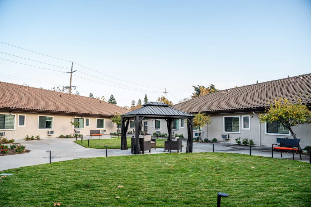 Spacious lawn at Carefield Pleasanton in Pleasanton, California