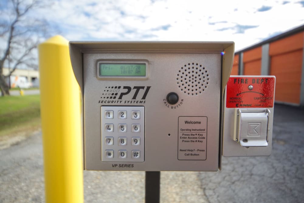 Touch key-pad gate access at Fort Knox Self Storage in Montgomery, Alabama. 