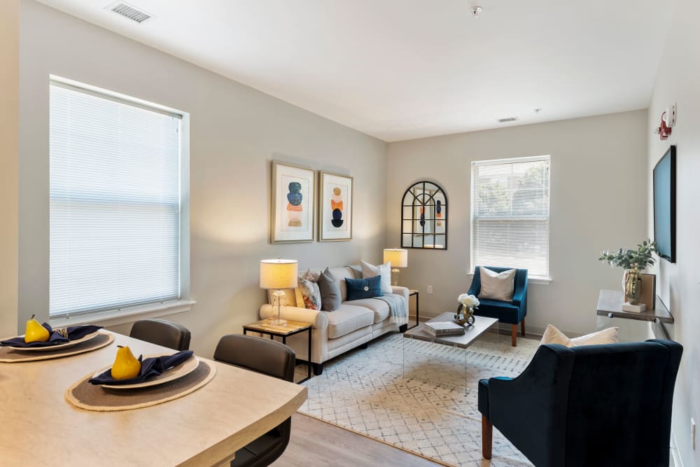 Spacious living area at The Apartments at Sharpe Square in Frederick, Maryland