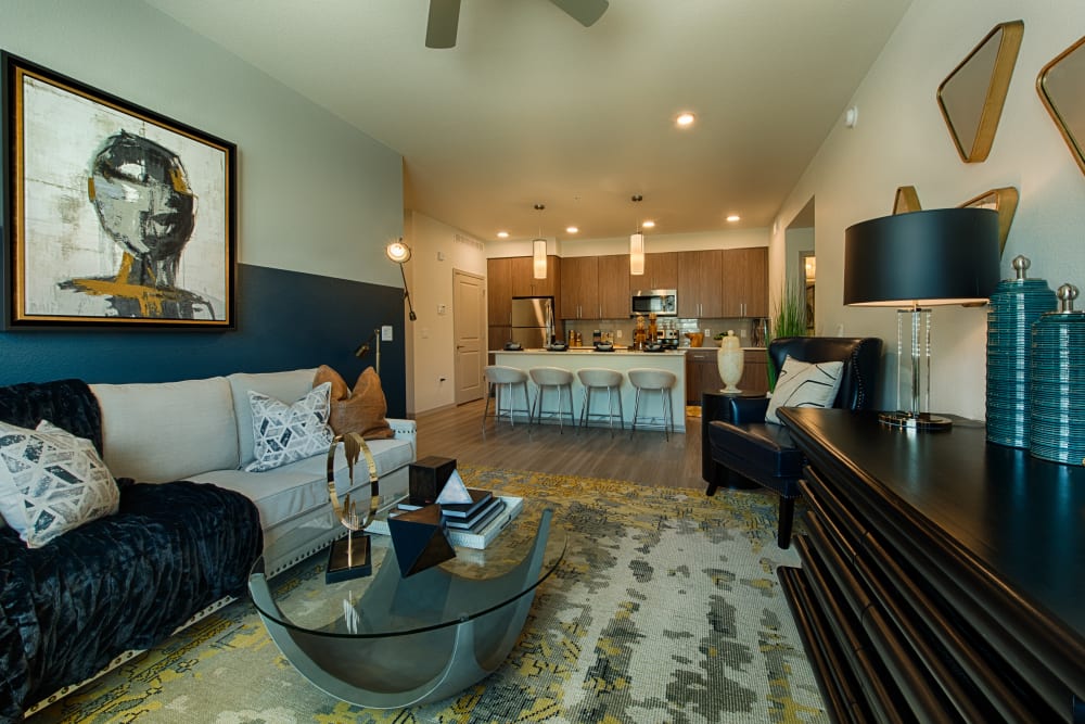 Well decorated model apartment at Ocio Plaza Del Rio in Peoria, Arizona