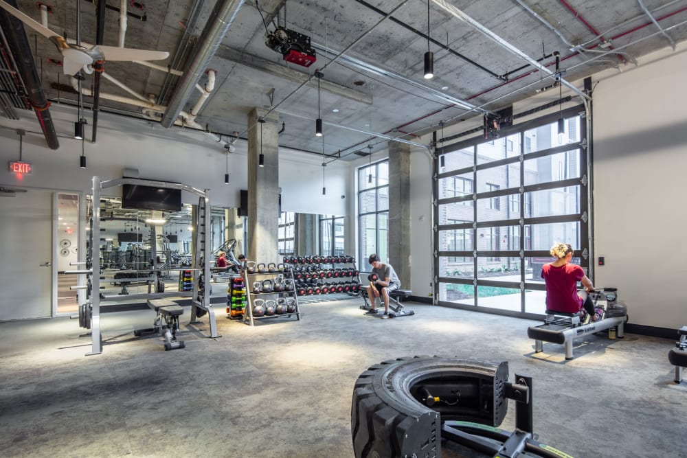 Fully equipped fitness center for residents at Ikon Athens in Athens, Georgia
