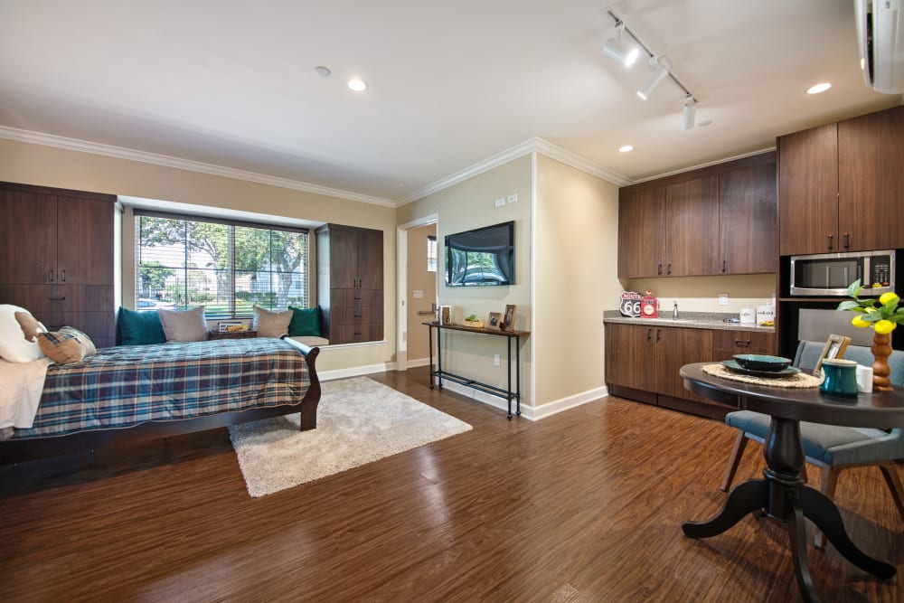 Furnished senior apartment living room at Regency Palms Oxnard in Oxnard, California