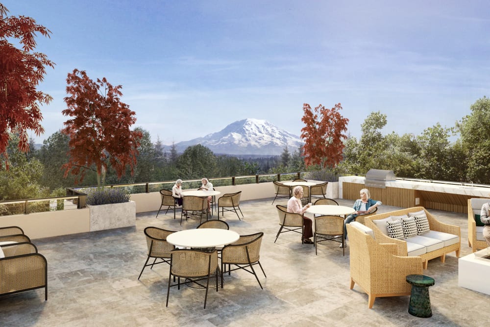 Rooftop seating at Holden Southcenter in Tukwila, Washington.