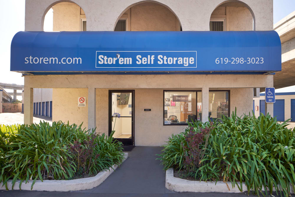 The front of the building at Stor'em Self Storage in San Diego, California