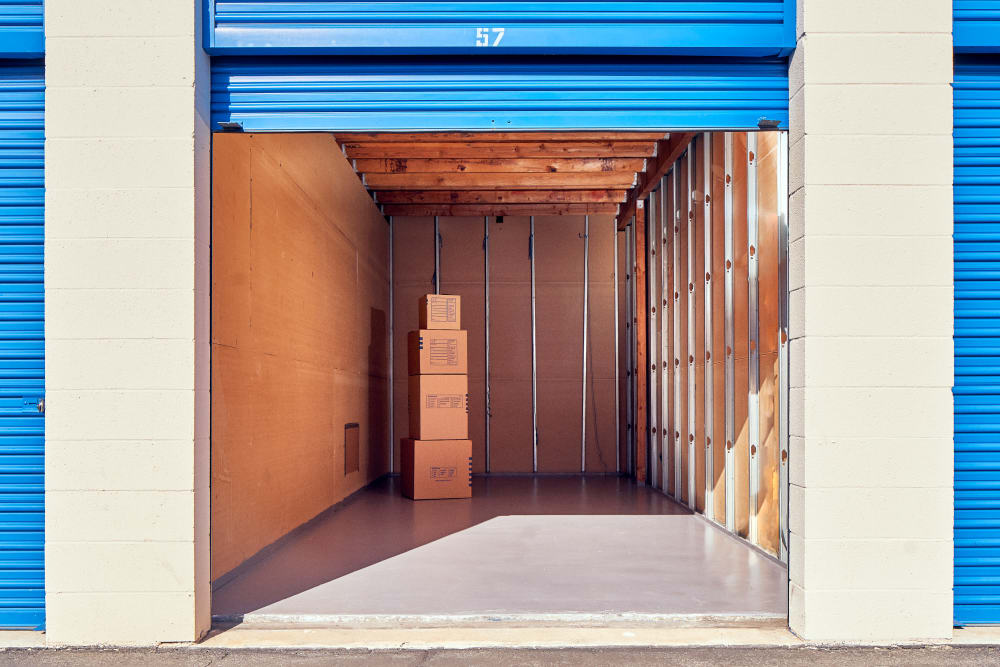 Open storage unit at Stor'em Self Storage in San Marcos, California