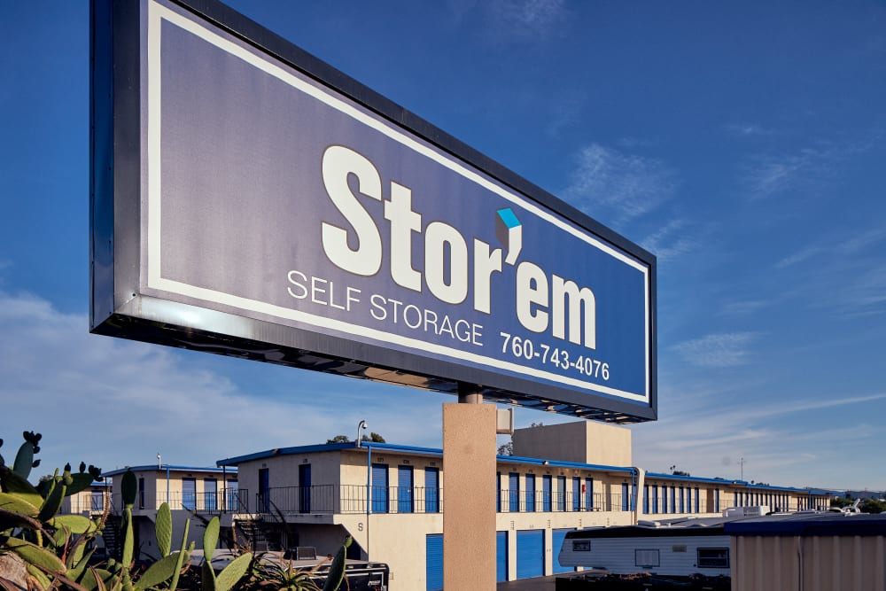 The big sign at Stor'em Self Storage in San Marcos, California