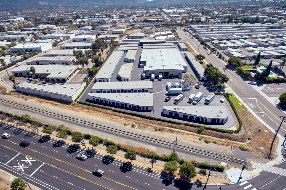 Aerial view of Stor'em Self Storage in San Marcos, California