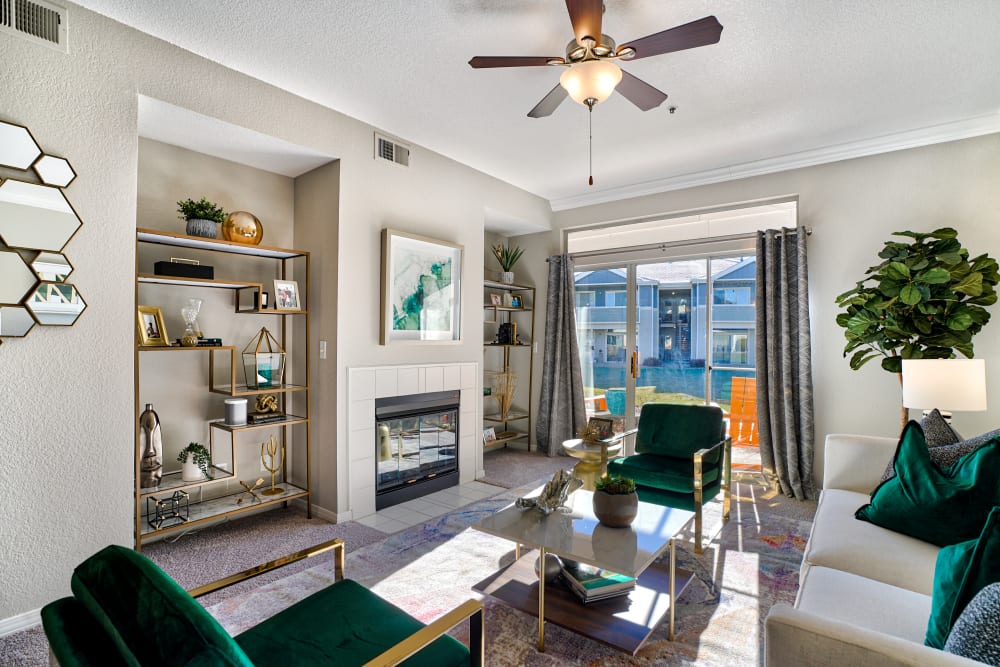 Living Room with fireplace at Pavilions at Silver Sage in Fort Collins, CO