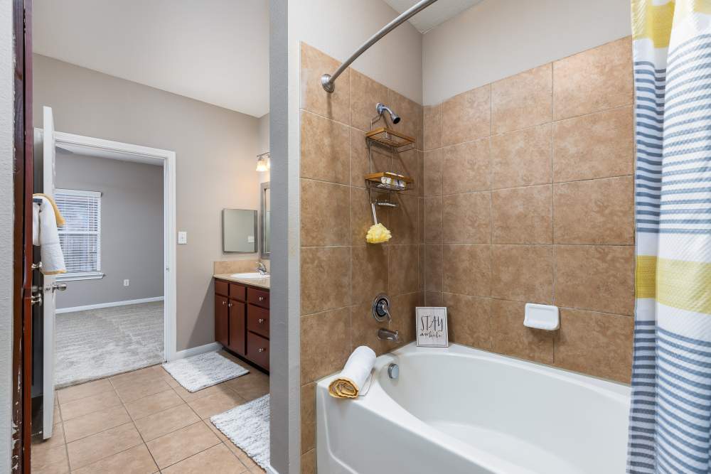 Modern bathrooms at The Abbey at Grande Oaks in San Antonio, Texas