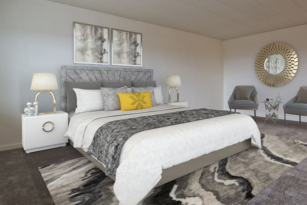 Cozy bedroom at The Avalon Apartment Homes in Avalon, Pennsylvania