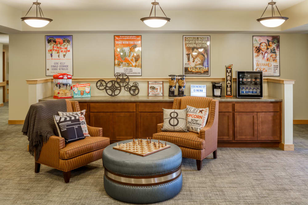 Game room with snacks at Edencrest of Green Meadows