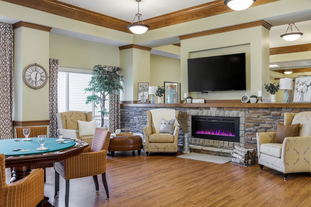 Fireplace lounge at Edencrest at the Legacy