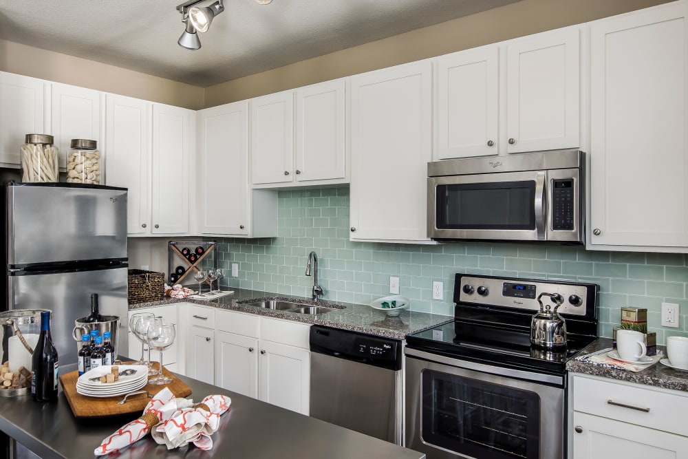 Model kitchen at BluWater Apartments in Jacksonville Beach, Florida