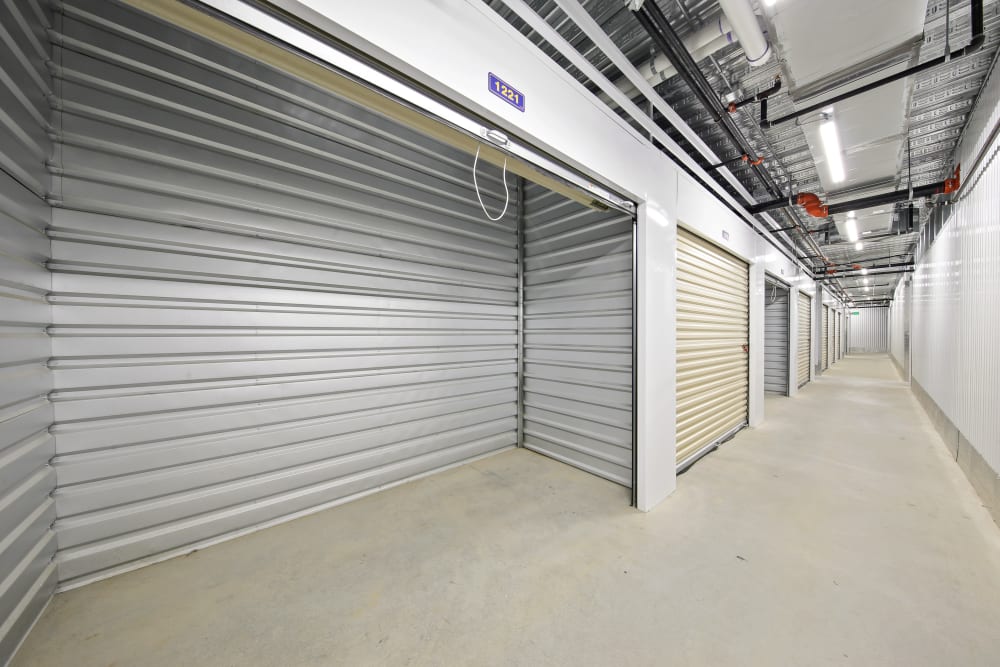 An open climate controlled unit at Storage Star Domain in Austin, Texas