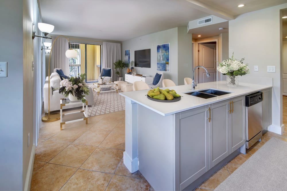 Kitchen with an island at The Heritage at Boca Raton in Boca Raton, Florida