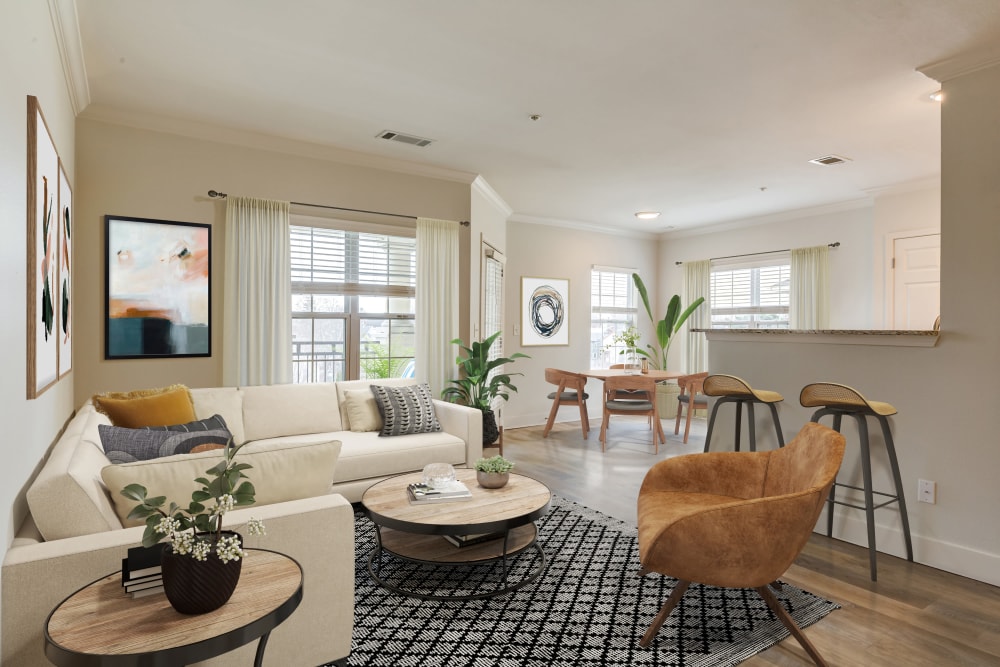 Plenty of natural light in living space at at Sofi at Salem Station in Salem, MA