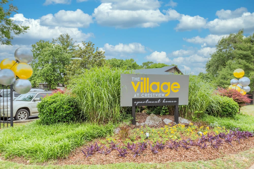 The Village at Crestview Apartments sign in Madison, Tennessee