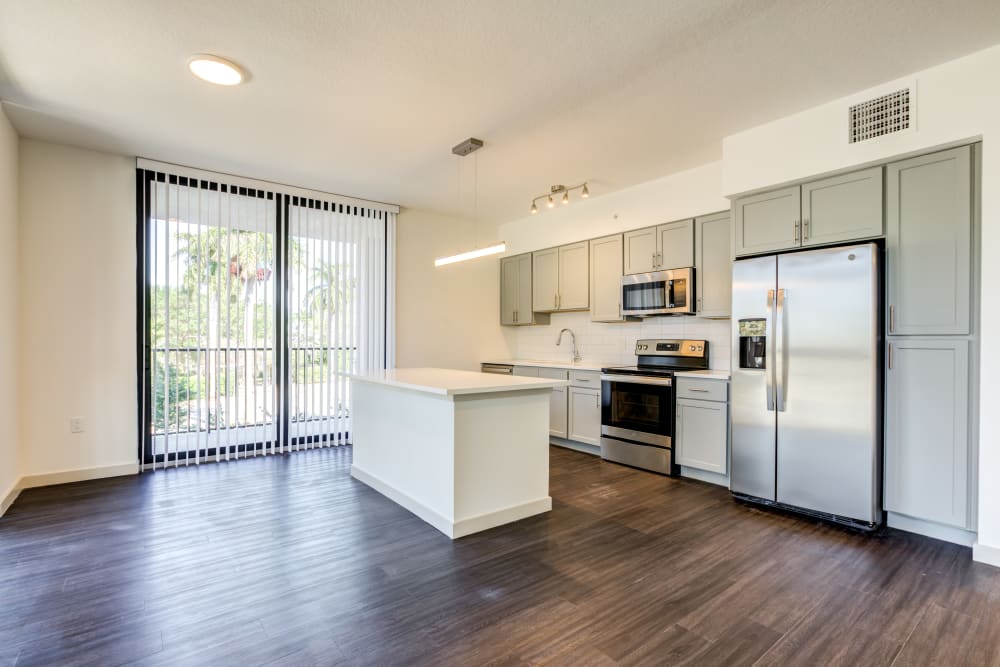Vacant interior kitchen at Solera at City Centre in Palm Beach Gardens, Florida