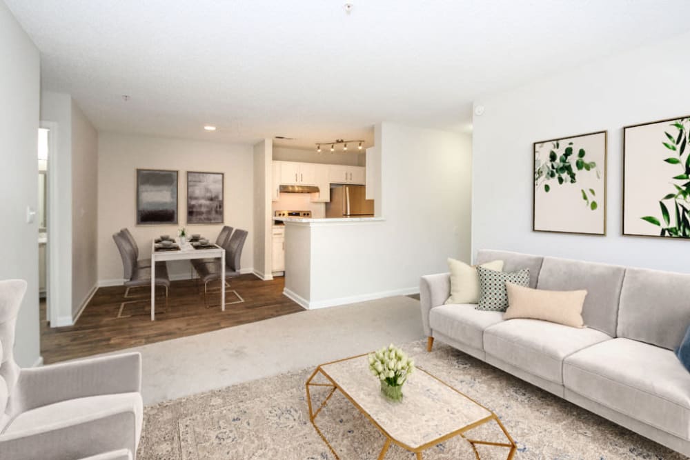 Model living room at Palmetto Place in Fort Mill, South Carolina