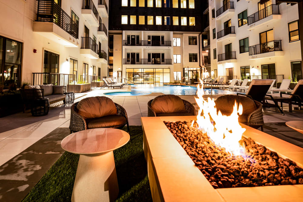 Outdoor firepit with seating at The Clark in Austin, Texas