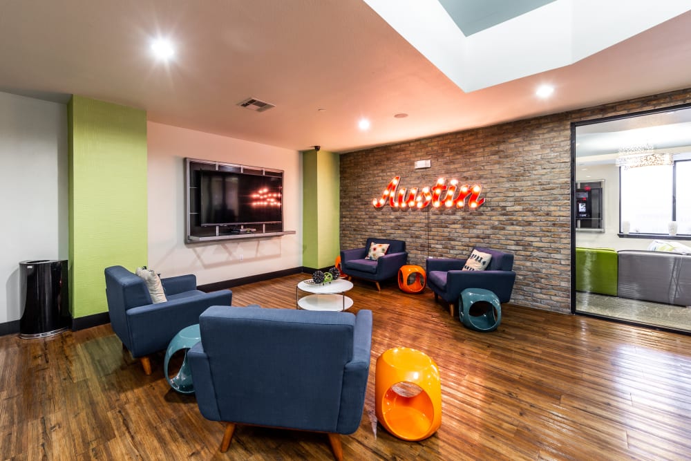 Indoor lounge at Regents West at 24th in Austin, Texas
