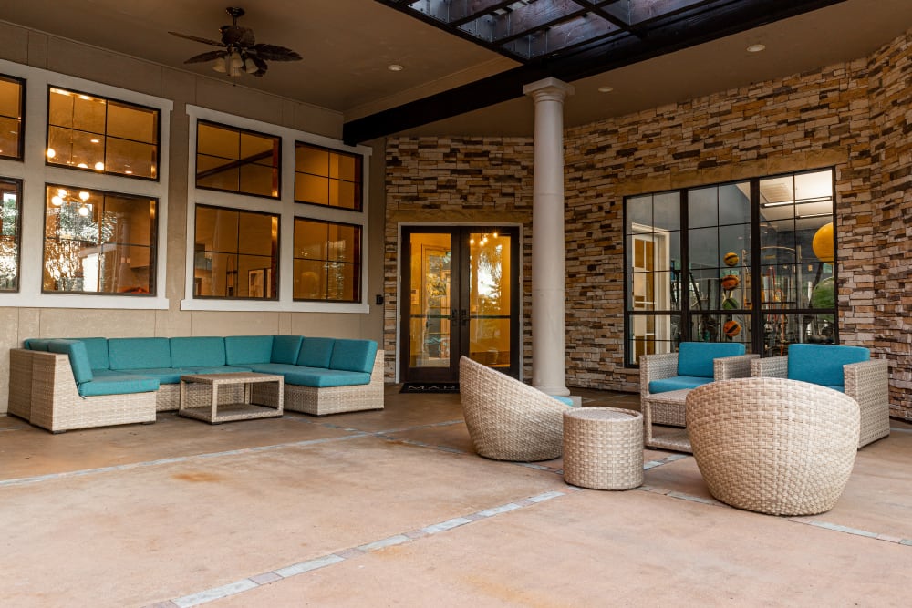 Outdoor poolside lounge at Marquis Parkside in Austin, Texas