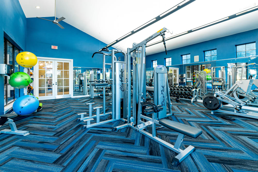 Fully equipped fitness center at Marquis Parkside in Austin, Texas