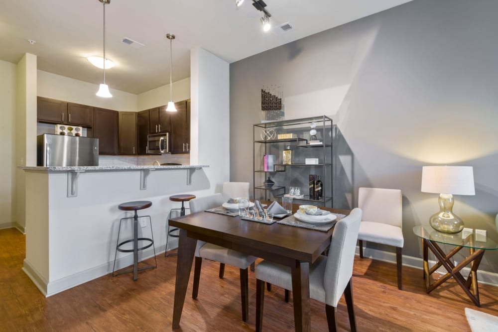 Model dining area at 401 Oberlin in Raleigh, North Carolina