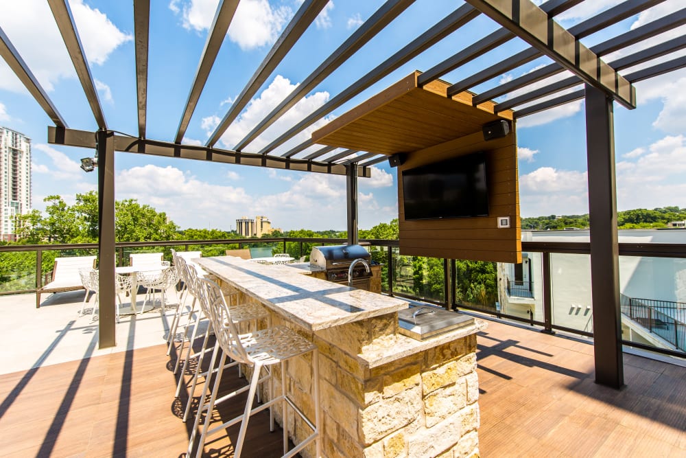 Outdoor grilling station at Water Marq in Austin, Texas