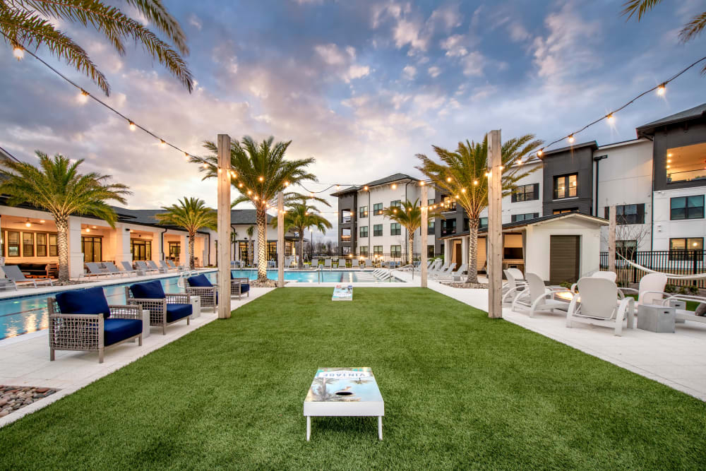 A large grass lawn for outdoor summer games at Olympus Emerald Coast in Destin, Florida