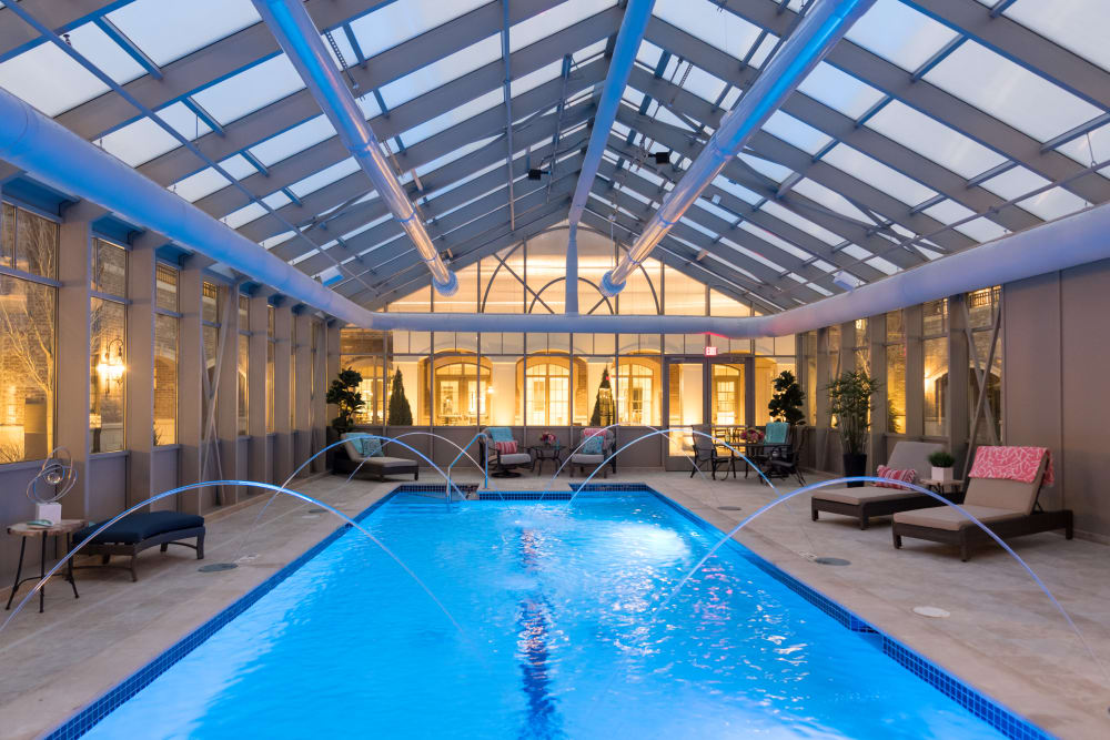 Glowing indoor pool at Blossom Ridge in Oakland Charter Township, Michigan
