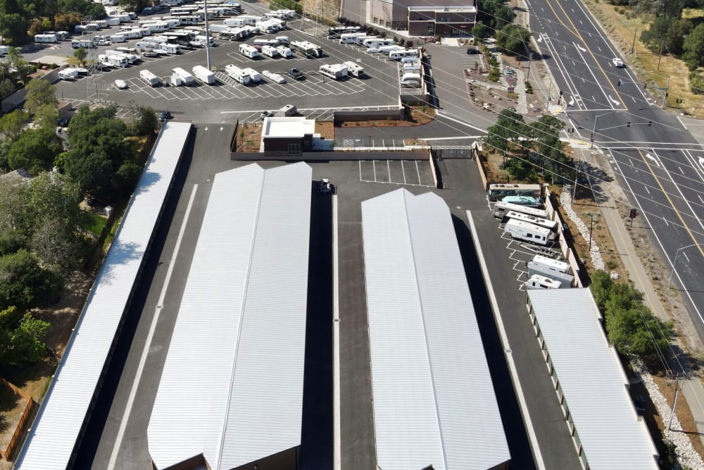 Aerial view of Superior Boat, RV & Commercial Self Storage in Folsom, California. 